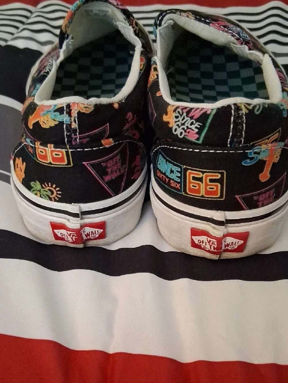 Vans Kids Black Slip-On Sneakers with Neon Tropical Print